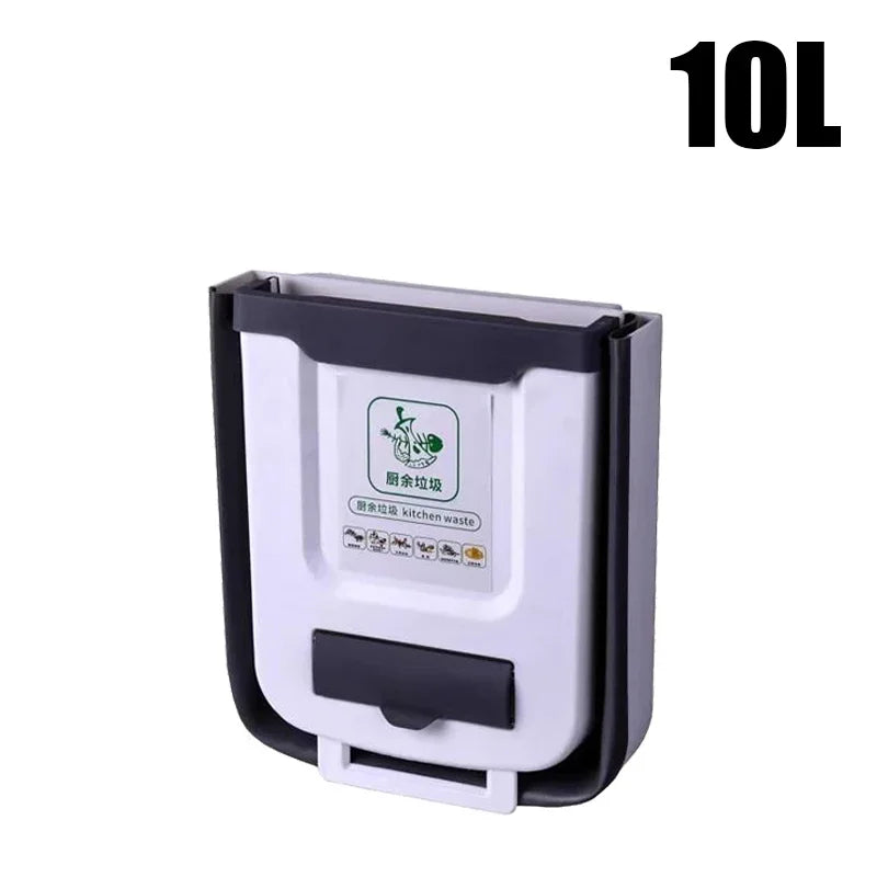 7L/10L Collapsible Trash Can Wall Mounted Slim Trash Can with Trash Bag Container Plastic Hanging Trash Can for Kitchen Bathroom