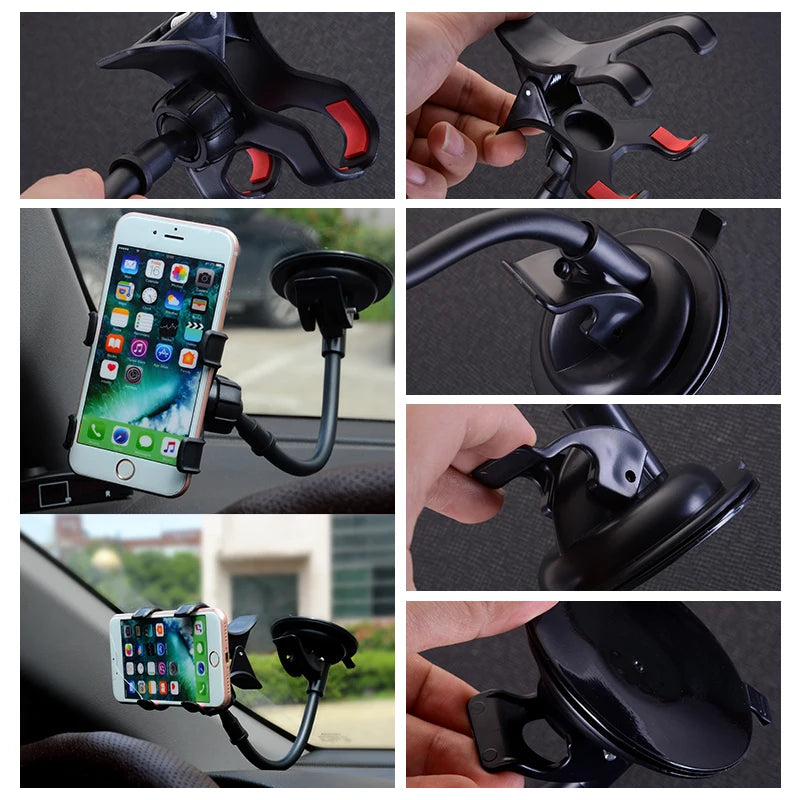 Car Phone Holder 360 Degree Rotate Mobile Phone Stand Car Mount For iphone 11 Pro XS X Windshield Long Arm Clip Phone Car Holder