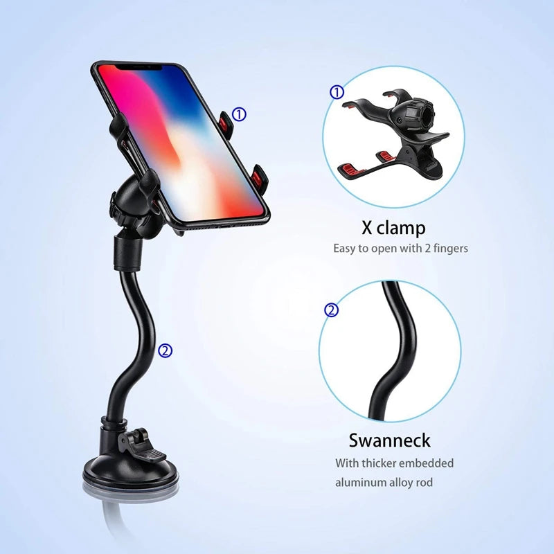 Car Phone Holder 360 Degree Rotate Mobile Phone Stand Car Mount For iphone 11 Pro XS X Windshield Long Arm Clip Phone Car Holder