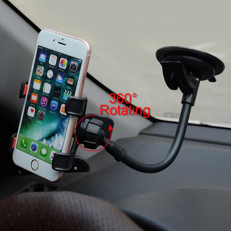 Car Phone Holder 360 Degree Rotate Mobile Phone Stand Car Mount For iphone 11 Pro XS X Windshield Long Arm Clip Phone Car Holder
