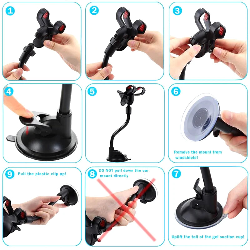Car Phone Holder 360 Degree Rotate Mobile Phone Stand Car Mount For iphone 11 Pro XS X Windshield Long Arm Clip Phone Car Holder