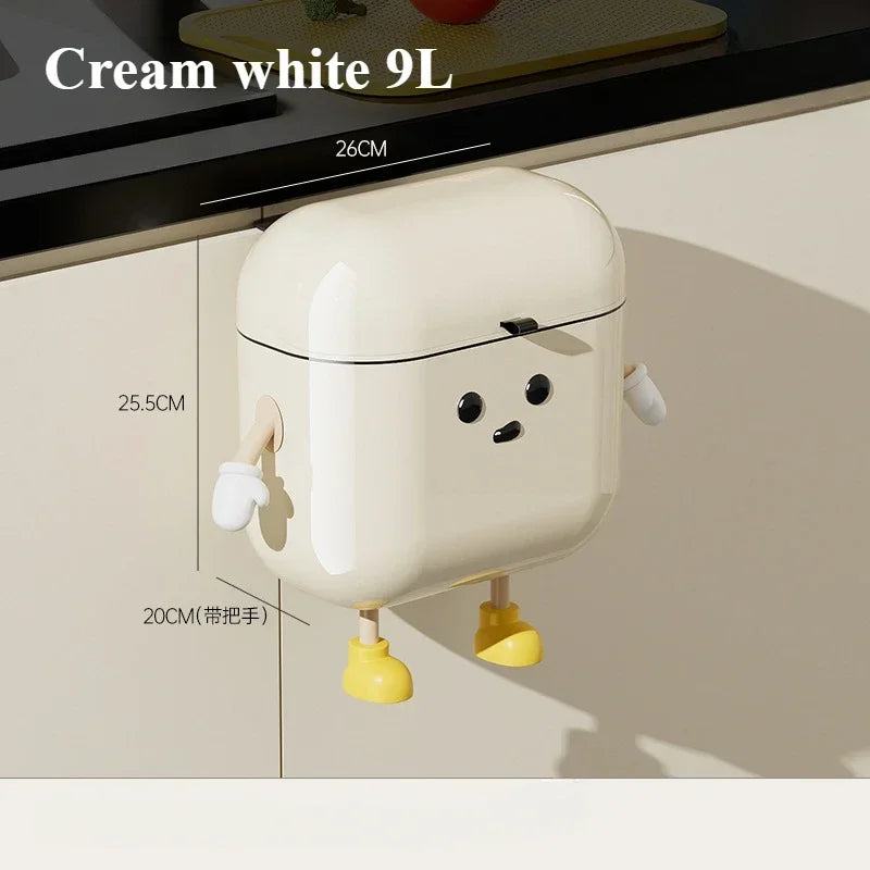 9L/12L DIY Cream-Colored Wall-mounted Kitchen Trash Can with Lid for Food Waste and Bathroom No Bending High Appearance Level