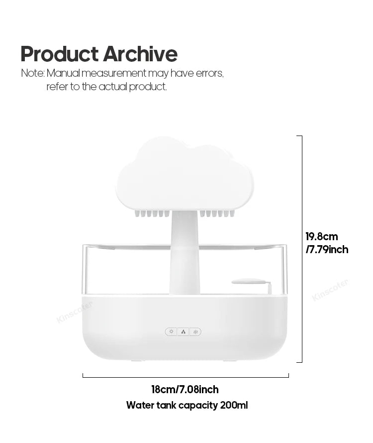 Cloud Air Humidifier Electric Aroma Essential Oil Diffuser Ultrasonic Mist Rain Cloud Color Night Light Raindrops White Noise