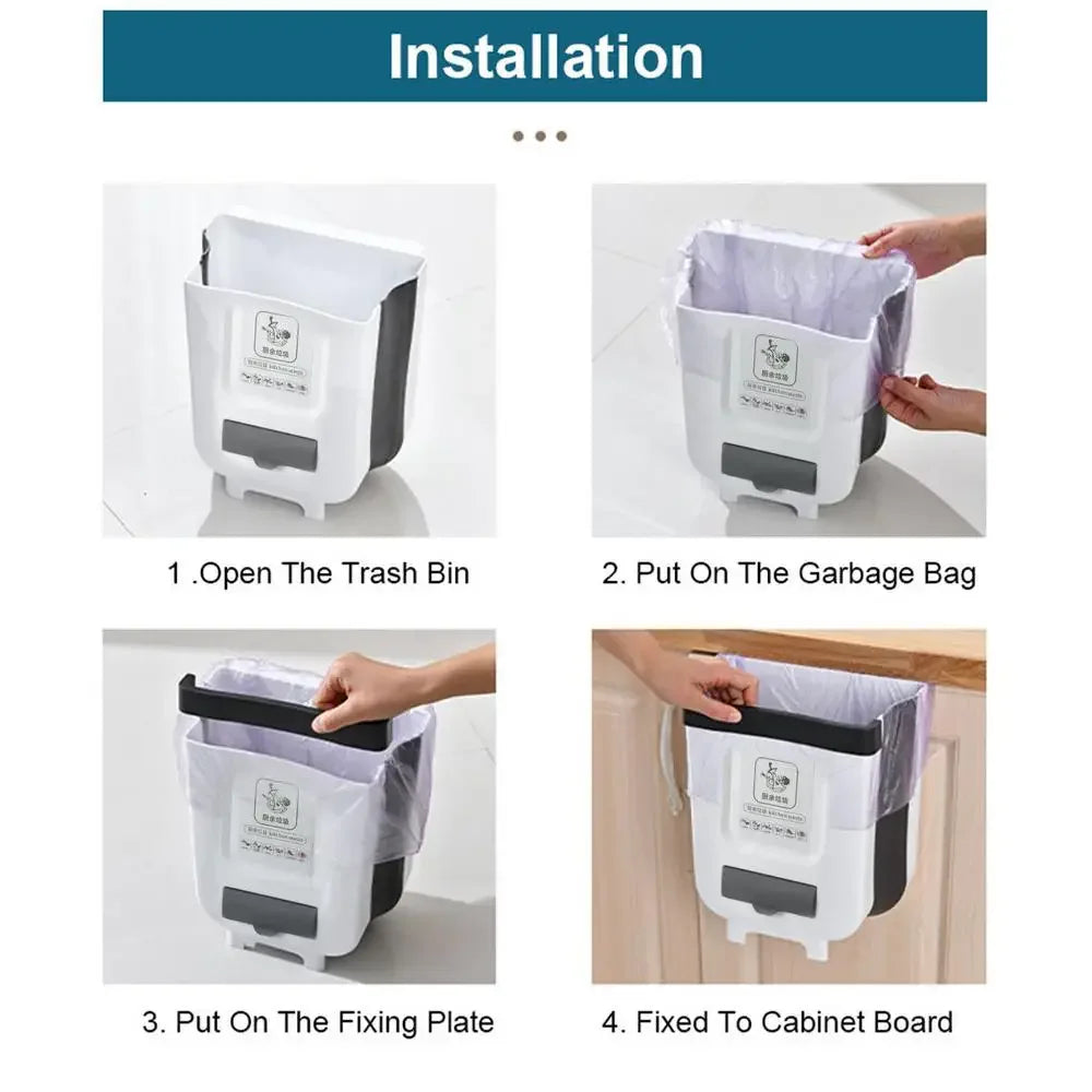 7L/10L Collapsible Trash Can Wall Mounted Slim Trash Can with Trash Bag Container Plastic Hanging Trash Can for Kitchen Bathroom