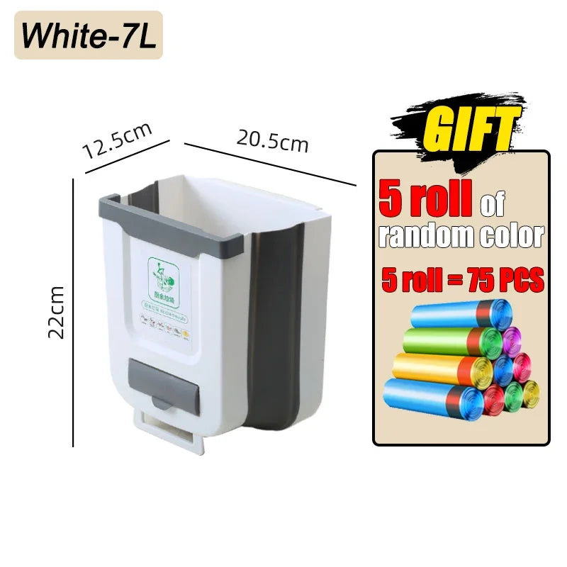 7L/10L Collapsible Trash Can Wall Mounted Slim Trash Can with Trash Bag Container Plastic Hanging Trash Can for Kitchen Bathroom