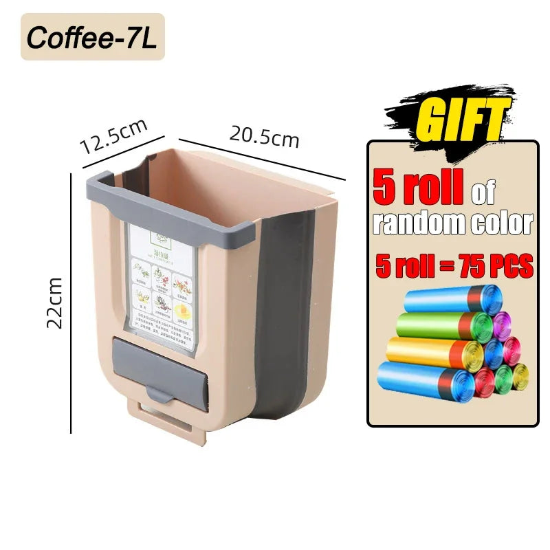 7L/10L Collapsible Trash Can Wall Mounted Slim Trash Can with Trash Bag Container Plastic Hanging Trash Can for Kitchen Bathroom