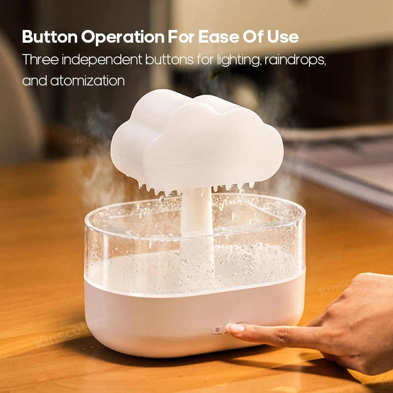 Cloud Air Humidifier Electric Aroma Essential Oil Diffuser Ultrasonic Mist Rain Cloud Color Night Light Raindrops White Noise
