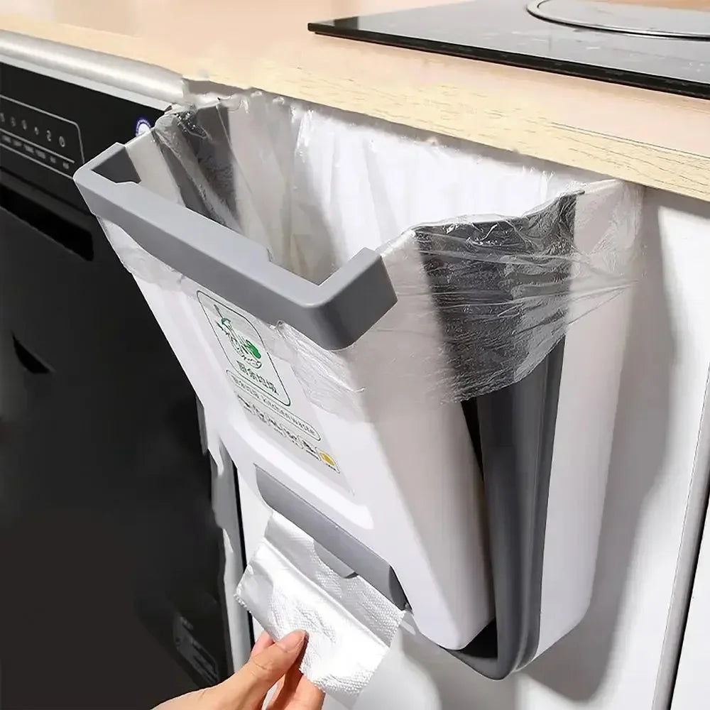 7L/10L Collapsible Trash Can Wall Mounted Slim Trash Can with Trash Bag Container Plastic Hanging Trash Can for Kitchen Bathroom