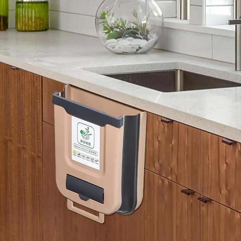 7L/10L Collapsible Trash Can Wall Mounted Slim Trash Can with Trash Bag Container Plastic Hanging Trash Can for Kitchen Bathroom