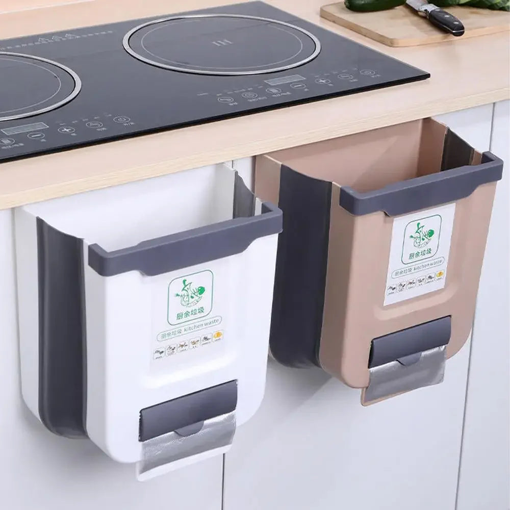 7L/10L Collapsible Trash Can Wall Mounted Slim Trash Can with Trash Bag Container Plastic Hanging Trash Can for Kitchen Bathroom