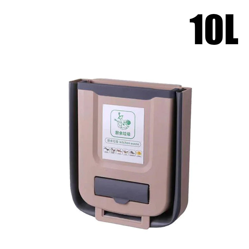 7L/10L Collapsible Trash Can Wall Mounted Slim Trash Can with Trash Bag Container Plastic Hanging Trash Can for Kitchen Bathroom