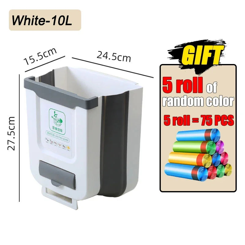 7L/10L Collapsible Trash Can Wall Mounted Slim Trash Can with Trash Bag Container Plastic Hanging Trash Can for Kitchen Bathroom