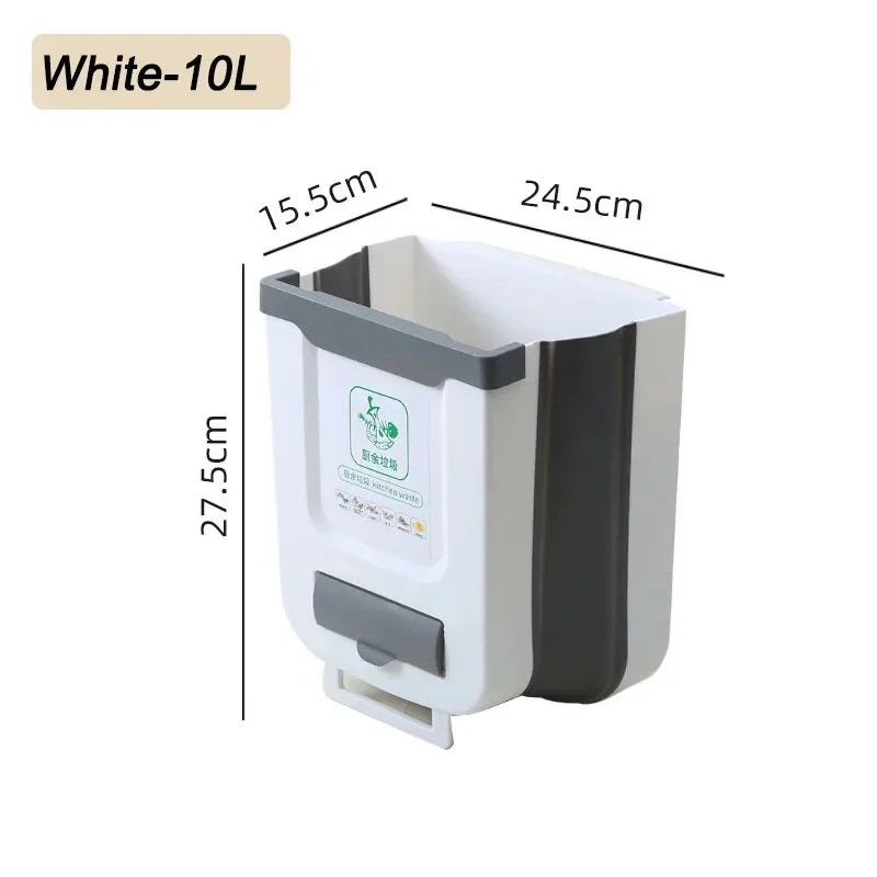 7L/10L Collapsible Trash Can Wall Mounted Slim Trash Can with Trash Bag Container Plastic Hanging Trash Can for Kitchen Bathroom
