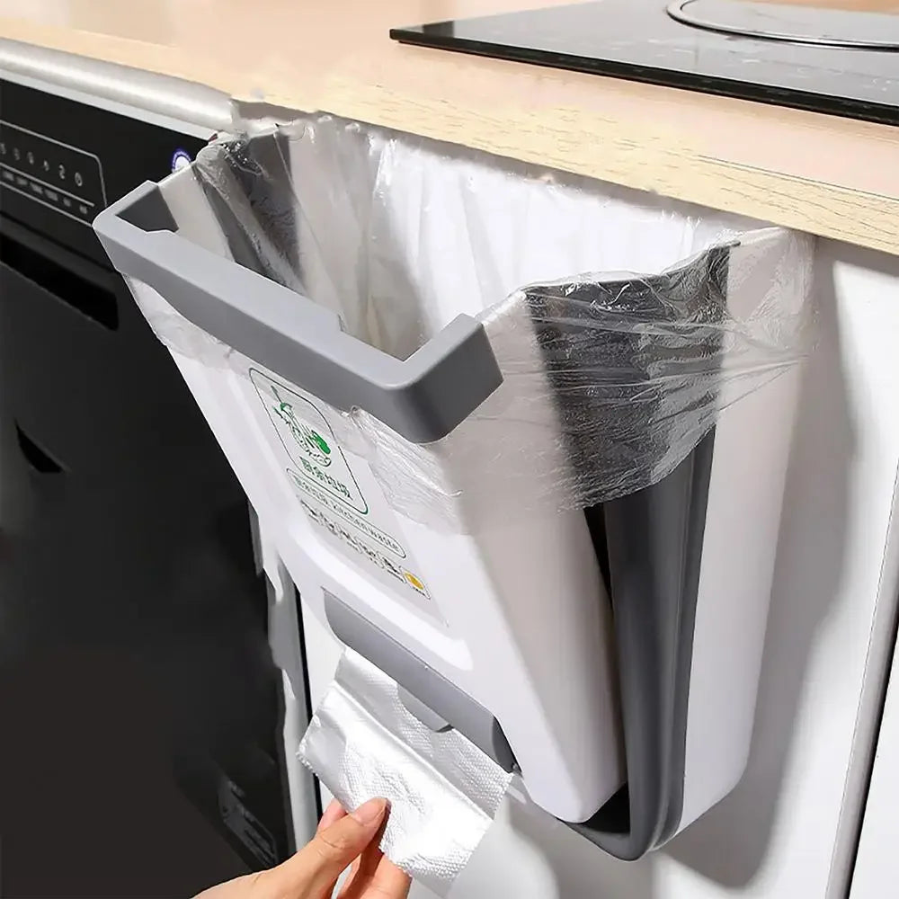 7L/10L Collapsible Trash Can Wall Mounted Slim Trash Can with Trash Bag Container Plastic Hanging Trash Can for Kitchen Bathroom