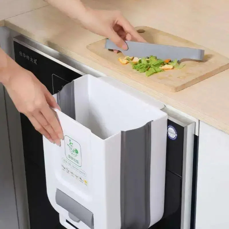 7L/10L Collapsible Trash Can Wall Mounted Slim Trash Can with Trash Bag Container Plastic Hanging Trash Can for Kitchen Bathroom