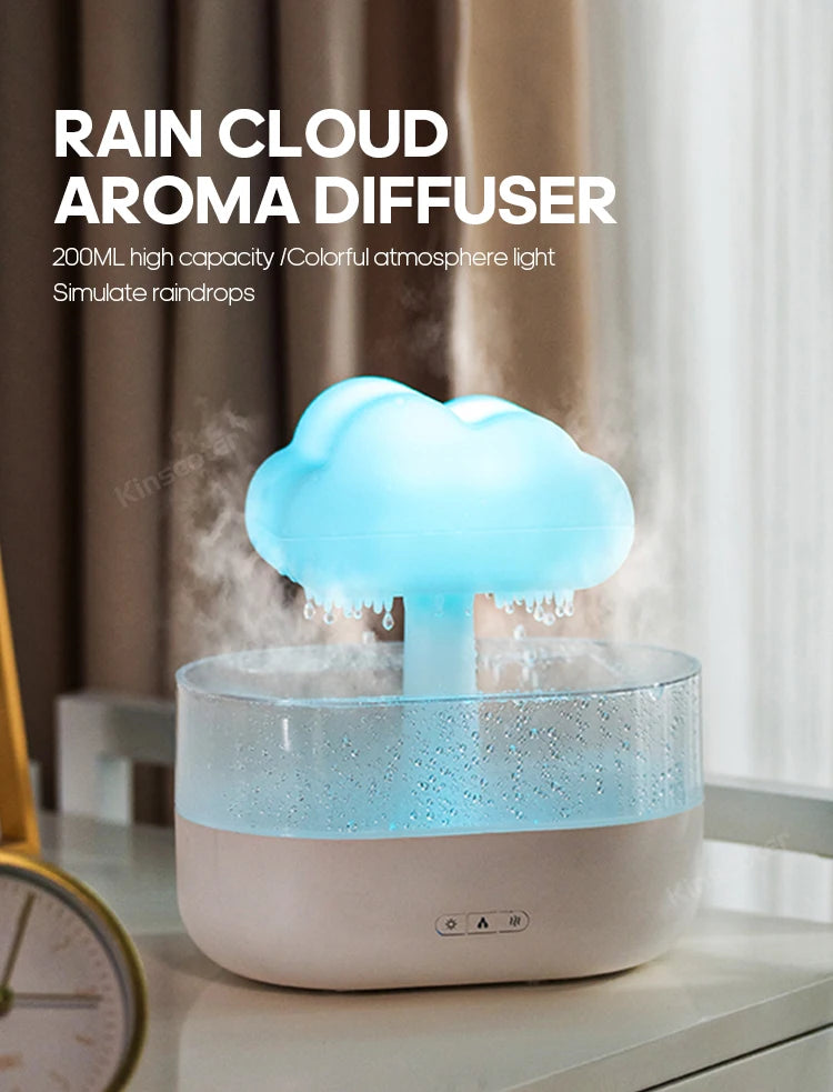 Cloud Air Humidifier Electric Aroma Essential Oil Diffuser Ultrasonic Mist Rain Cloud Color Night Light Raindrops White Noise