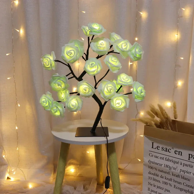 24 LED Rose Flower Tree Lights USB Table Lamp Fairy Maple Leaf Night Light Home Party Christmas Wedding Bedroom Decoration Gift