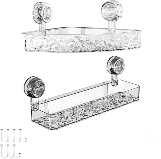 Corrugated Suction Cup Storage Holder Light Luxury Style Glacier Pattern Suction Cup Shelf No-Drill Bathroom Suction Storage Box