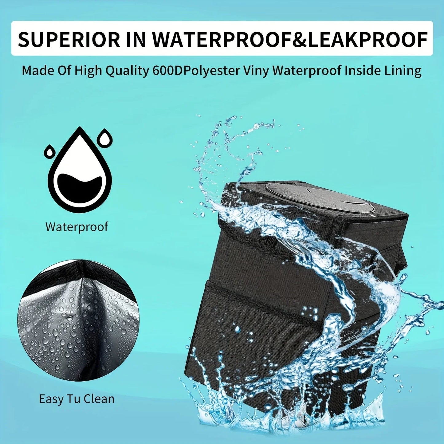 ZukMi Car Trash Can with Lid - Car Trash Bag Hanging with Storage Pockets Collapsible and Portable Car Garbage Bin