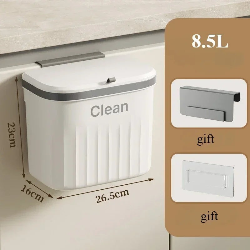 9L/12L DIY Cream-Colored Wall-mounted Kitchen Trash Can with Lid for Food Waste and Bathroom No Bending High Appearance Level