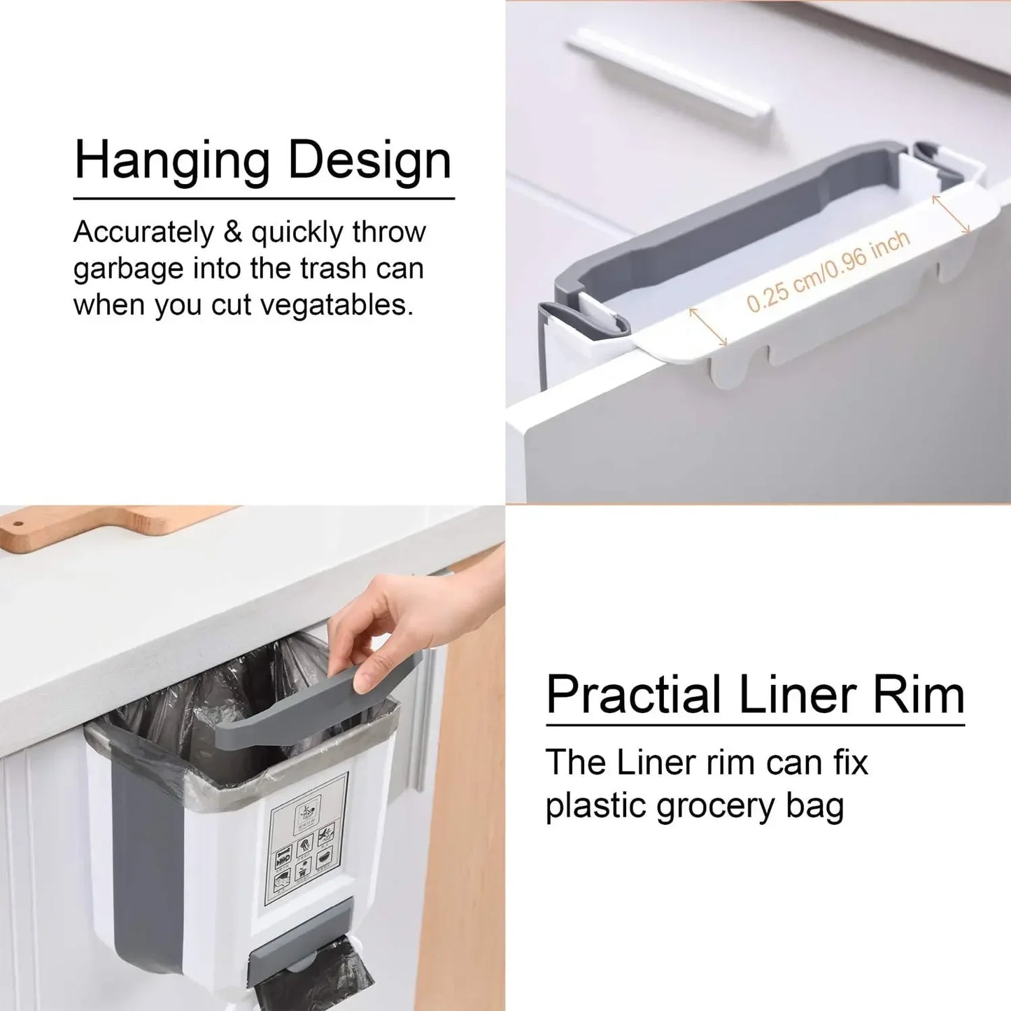 7L/10L Collapsible Trash Can Wall Mounted Slim Trash Can with Trash Bag Container Plastic Hanging Trash Can for Kitchen Bathroom