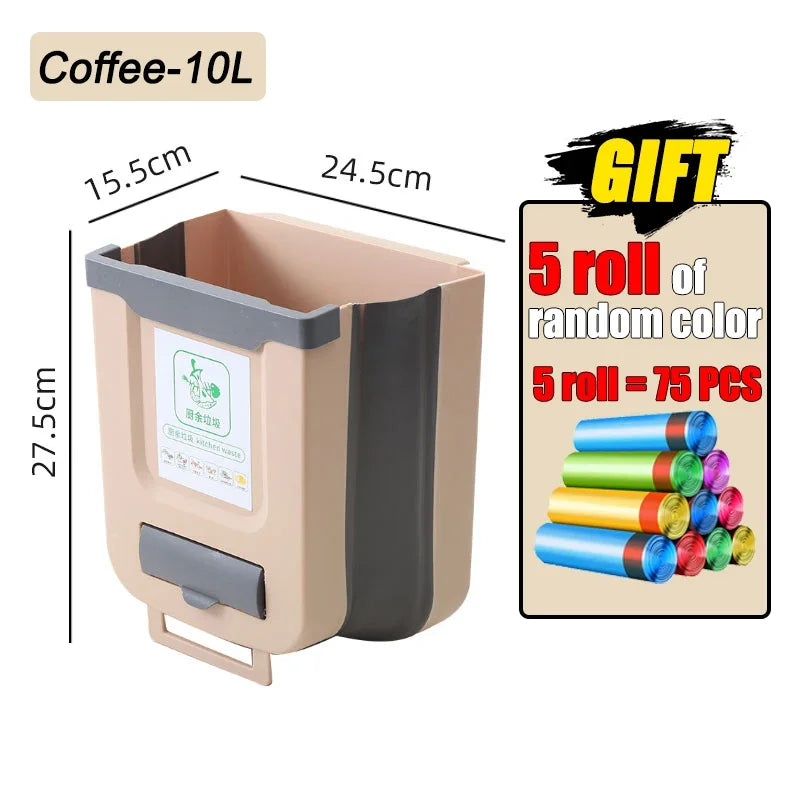 7L/10L Collapsible Trash Can Wall Mounted Slim Trash Can with Trash Bag Container Plastic Hanging Trash Can for Kitchen Bathroom