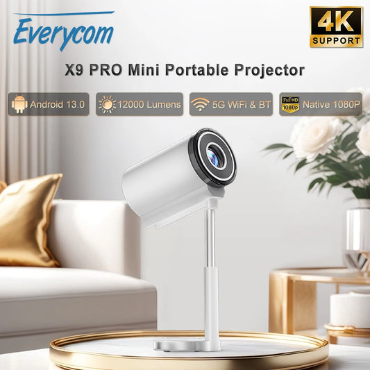 Everycom Projector X9 Pro Mini Smart Projector Android LED 12000 Lumens Home Theater Wifi Movie Video Portable Projector