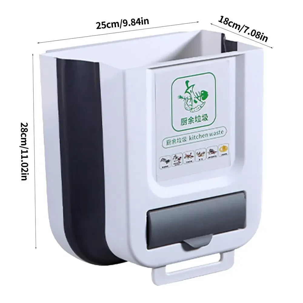 7L/10L Collapsible Trash Can Wall Mounted Slim Trash Can with Trash Bag Container Plastic Hanging Trash Can for Kitchen Bathroom