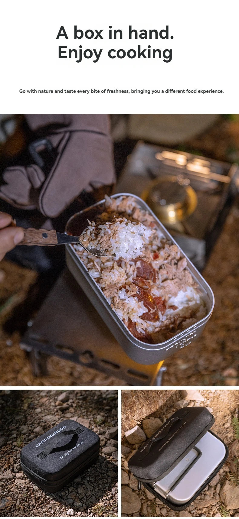 CAMPINGMOON Aluminum Oxide Portable Lunch Box, Open Flame Heated Outdoor Picnic Camping Lunch Box, Aluminum Lunch Box