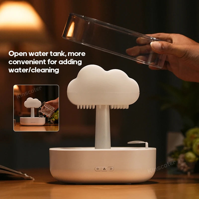 Cloud Air Humidifier Electric Aroma Essential Oil Diffuser Ultrasonic Mist Rain Cloud Color Night Light Raindrops White Noise