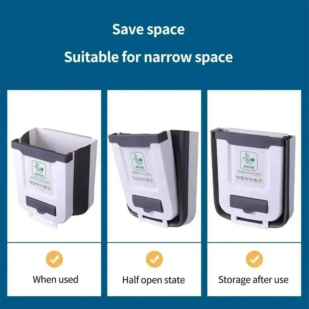 7L/10L Collapsible Trash Can Wall Mounted Slim Trash Can with Trash Bag Container Plastic Hanging Trash Can for Kitchen Bathroom