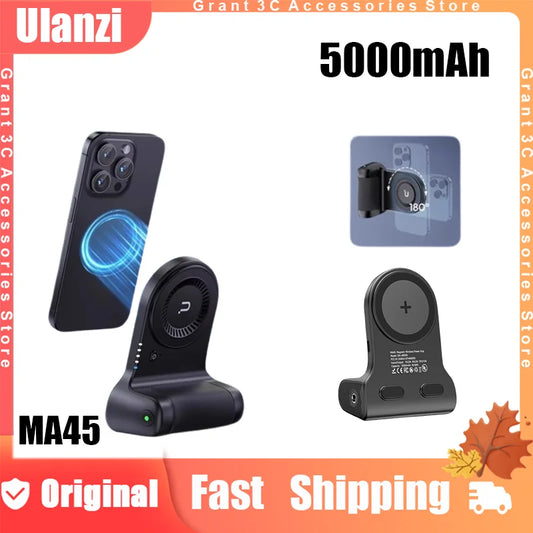 Ulanzi MA45 Magsafe Wireless Phone Charging Magnetic Grip 5000mAh Custom Bluetooth Shutter for iPhone Vertical Horizontal Shoot